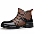 Vintage men's British style Martin boots in black and brown textured leather - 38 / Brown