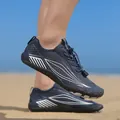Lightweight navy blue outdoor water shoes with white stripes for beach and hiking - 35 / Blue