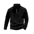 Sudadera de forro polar pesado para hombre con cuello alto y media cremallera negra - Negro