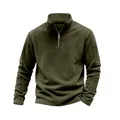 Vista detallada de una sudadera de forro polar pesado verde oliva para hombre con media cremallera - Verde Militar