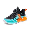Boy's black cyan sports shoes with orange rotary buckle and warm lining - 29 / Fur Lined / Black & Orange