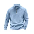 Detalle del jersey de forro polar azul claro para hombre con media cremallera para invierno. - Azul lago