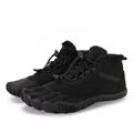 Detailed view of black high-top warm winter snow boots with plush lining and quick laces. - 36 / Black