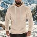 Men's casual fleece hoodie with drawstring hood and adjustable hem in outdoor snow setting - S / Tops / Apricot