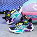 Chaussures de basket professionnelles pour garçons avec boucle rotative et motif flamme - 29 / Noir Violet Style Cuir