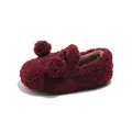 Cozy burgundy children's slip-on fleece shoes featuring cute pom-poms for winter - Burgundy