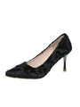Elegant black pointed toe stiletto heels with textured floral lace overlay - 35 / Black