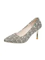 Elegant women's multi-color tweed pointed-toe stiletto pumps with a metallic gold heel - 35 / Plaid Gold