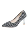 Elegant black and white checkered pointed-toe stiletto high heels with silver heel - 35 / Plaid Black