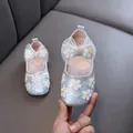Chaussures de princesse à paillettes pour filles avec nœud en dentelle et fleurs - 21 / Argent