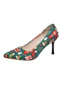 Christmas themed pointed-toe high heel pumps with festive green and red print - Christmas Green
