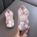 Chaussures de princesse roses à paillettes pour filles avec nœud pour danse et fêtes - 21 / Rose