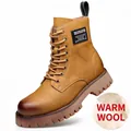 Eleganti stivali invernali da uomo marroni con suola carrarmato e fodera in lana calda - 38 / Stile con Fodera in Lana / Giallo