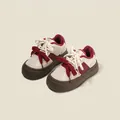 Stijlvolle winterse sneakers voor kinderen in crème en bordeaux met een warme pluche voering - Rood
