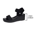 Eleganti sandali neri con zeppa e cinturino elastico, tacco platform 6,5 cm estate - Nero lino