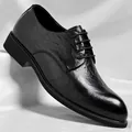 Vintage black men's formal dress shoes with hand-grabbed leather texture business - Black