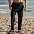Pantaloni casual neri da uomo in cotone e lino con coulisse sulla spiaggia sabbiosa - Taglia S / Pantaloni e gonne / Nero