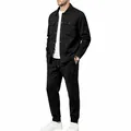 Men's minimalist black suede jacket and jogger set with cargo pockets for casual style - S / Top And Bottom / Black