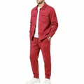 Men's loose casual suede jacket and matching pants set in vibrant red for autumn - S / Top And Bottom / Red