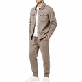 Men's premium khaki faux suede casual tracksuit set with workwear jacket and joggers. - S / Top And Bottom / Khaki