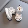 Plush lined baby snow boots with cute bear print and anti-slip sole for toddlers - Size 28 / Inner Length 18cm / Gray