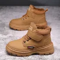 Bottes Martin d'hiver imperméables pour garçons avec doublure en fourrure chaude et semelle antidérapante - 28 / Khaki