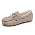 Γυναικεία φθινοπωρινά χειμωνιάτικα loafers με επένδυση fleece σε χακί με φιόγκο - Χακί