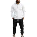 Vue complète du survêtement lourd pour homme avec sweat à capuche et pantalon cargo - Haut Blanc + Short Noir