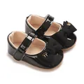 Scarpe neonata Mary Jane in vernice nera con fiocco e suola morbida per 0-1 anni. - Nero