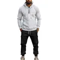 Ensemble sweat à capuche gris lourd pour hommes et pantalon cargo noir style décontracté - Haut Gris Clair Pantalon Noir