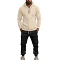 Ensemble sweat à capuche épais et pantalon cargo pour homme, beige et noir. - Haut Abricot Pantalon Noir