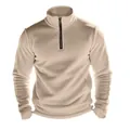 Zware polar fleece heren sweatshirt met kwart rits en opstaande kraag voor outdoor gebruik - Khaki