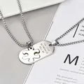 Minimalist couple puzzle necklaces in stainless steel featuring romantic English engraving - Puzzle With Words Style (NST-0160) / Silver