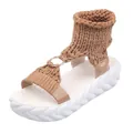 Sandale romaine à plateforme beige avec revers en tricot à la cheville et anneau métallique. - 35 / Sandales Brun Clair
