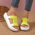 Sandales à plateforme avec bride en crochet jaune néon et semelle blanche texturée - 35 / Chaussons Vert Clair