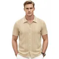 Cardigan polo en maille beige pour hommes avec motif chevrons pour un style décontracté - M / Hauts / Khaki