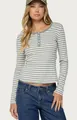Casual striped long-sleeve T-shirt with five-button henley neck and slim fit style - S / Tops / Gray