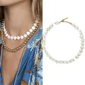 Handmade heart shell beaded necklace with elegant 18k gold plated clavicle chain - Freshwater Shell Heart Style / 38+5cm / White