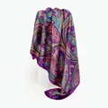 Purple paisley print 90cm square satin headscarf with elegant silk-like sheen and finish - 90x90cm / Purple (D9045)