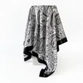 Elegant black and white paisley print satin square silk scarf 90cm fashion neckerchief - 90x90cm / Black (D9444)