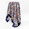90cm square scarf with paisley print silk-like satin finish for women - 90x90cm / Blue (D9444)