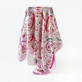 Elegant pink paisley satin square scarf with colorful floral print design 90x90cm - 90x90cm / Pink (D9444)