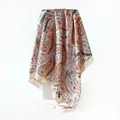 90cm paisley print satin silk scarf for women featuring a cream and orange floral design - 90x90cm / Yellow (D9444)
