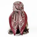 Maroon paisley print satin square scarf 90cm headwrap for women luxury fashion accessory - 90x90cm / Wine Red (D9498)