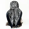 Elegant black and white paisley print satin square headscarf 90cm for women styling - 90x90cm / Black (D9498)