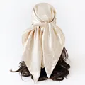Elegant champagne paisley print silk satin square headscarf for women 90x90cm size - 90x90cm / Khaki (D9498)