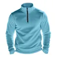 Lichtblauwe heren heavyweight fleece outdoor sweatshirt met een kwartritssluiting - Meerblauw