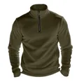Zwaargewicht olijfgroene heren fleece sweatshirt met kwartrits voor buitenactiviteit - Legergroen