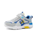 Comfortable grey and blue boys' mesh athletic sneakers with secure Velcro strap closure - 28 / Light Grey Double Mesh