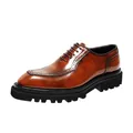 Premium brown glossy leather brogue oxfords for men featuring thick chunky lug soles - Tan Rubbed